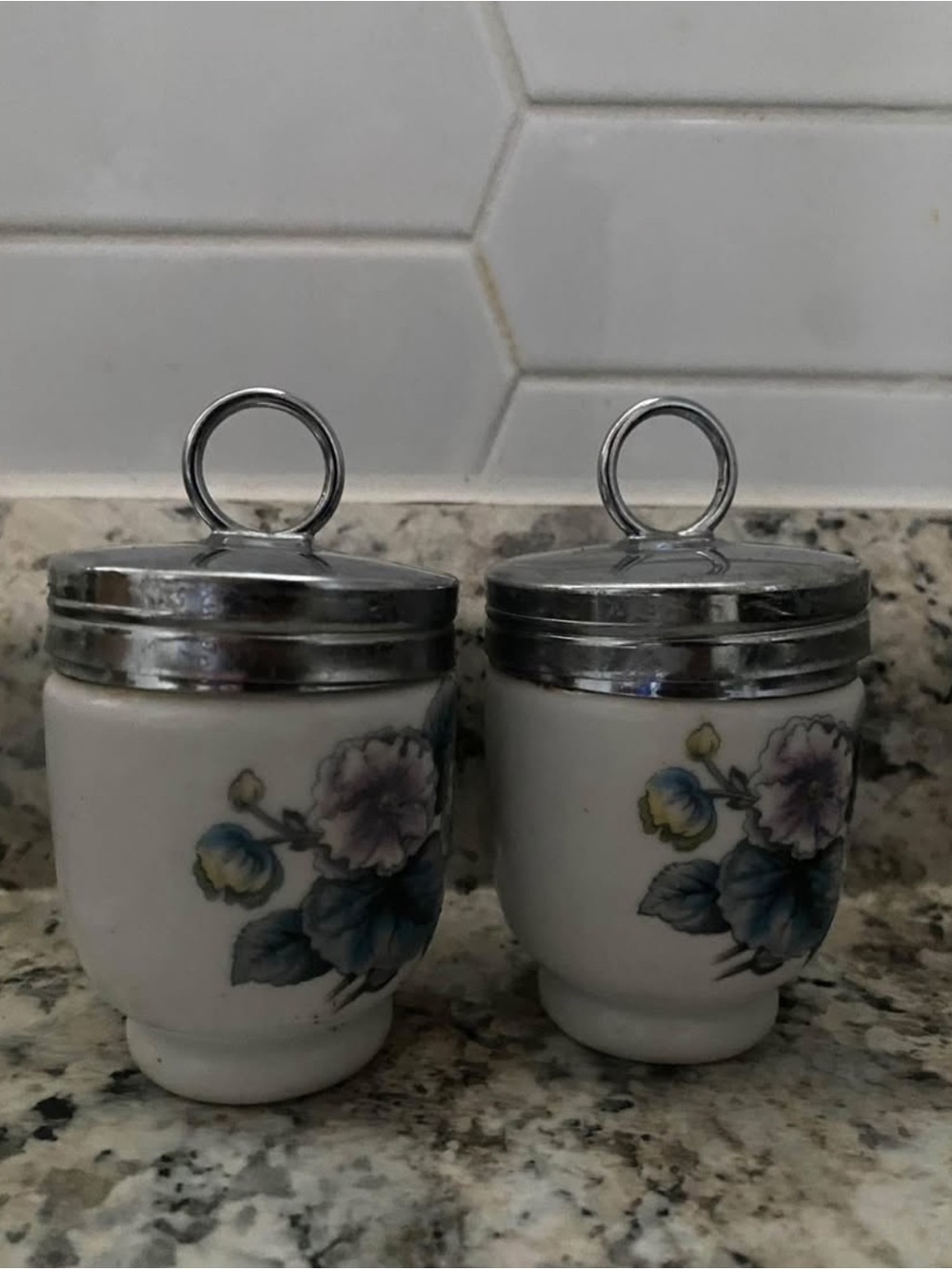 Vintage Royal Worcester Porcelain Egg Coddlers in the Woodland floral pattern